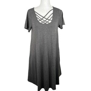 Zenana Premium Gray Criss Cross V-Neck Short Sleeve T-Shirt Dress Size Medium